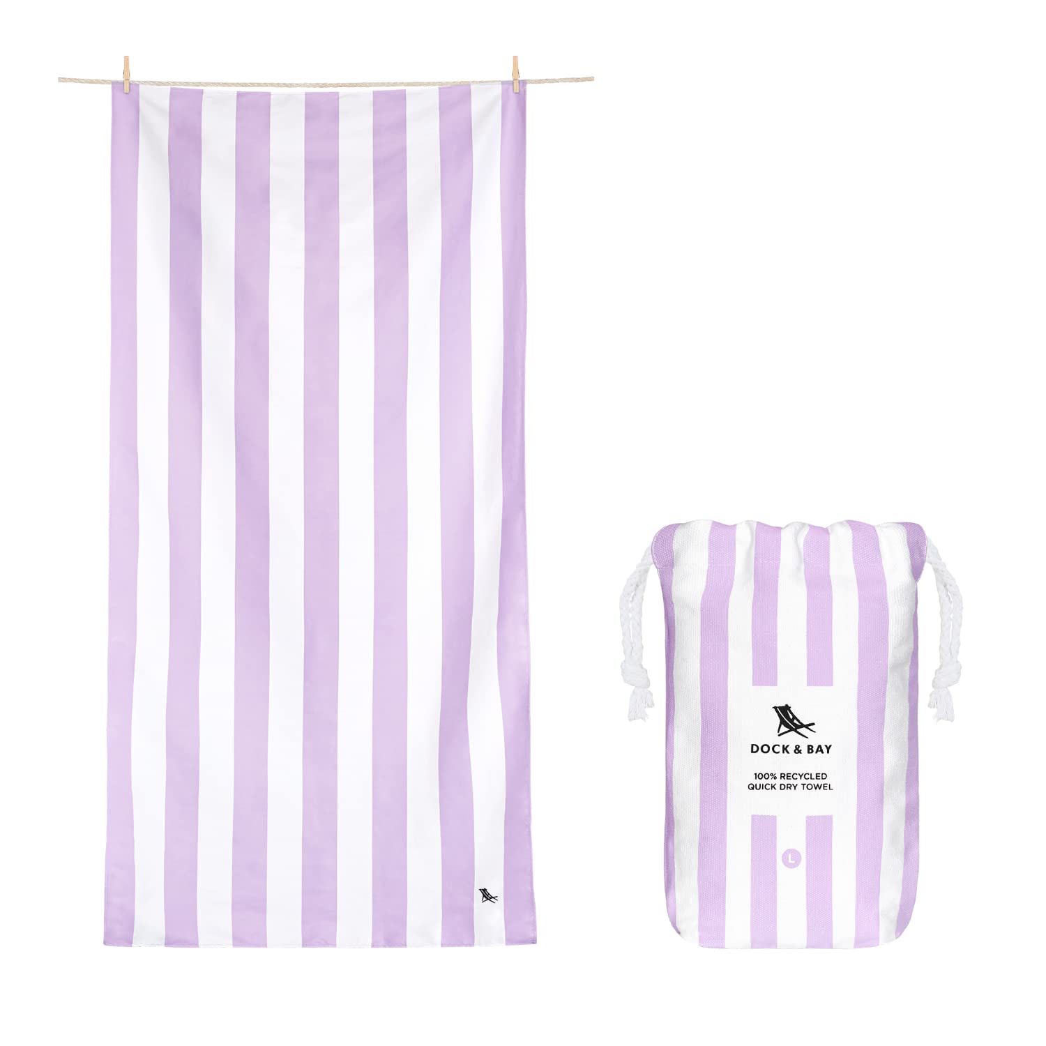 Dock & Bay Cabana Light Lombok Lilac Beach Towel - Quick Dry, Sand Free - Compact, Lightweight - 100% Recycled - Large (