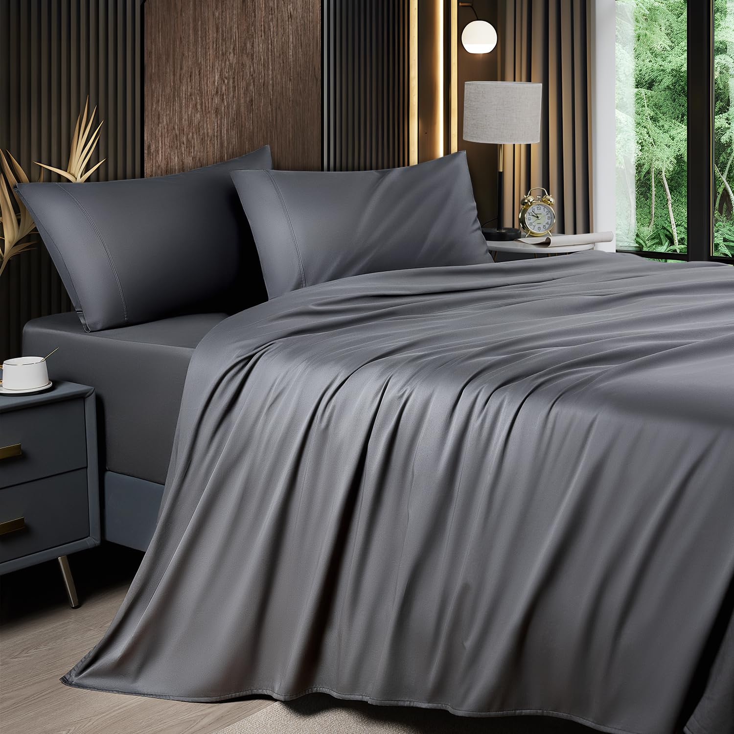 Shilucheng Cooling Sheets, OEKO-TEX STANDARD 100, Deep Pocket Up to 16", Breathable & Soft Bed Sheets, Dark Grey
| Shil